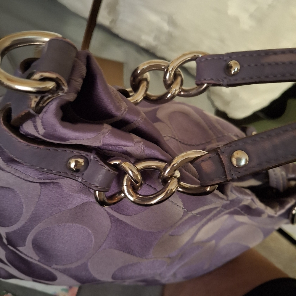 Coach Purple Shoulder Bag with Signature Monogram - Picture 8 of 14